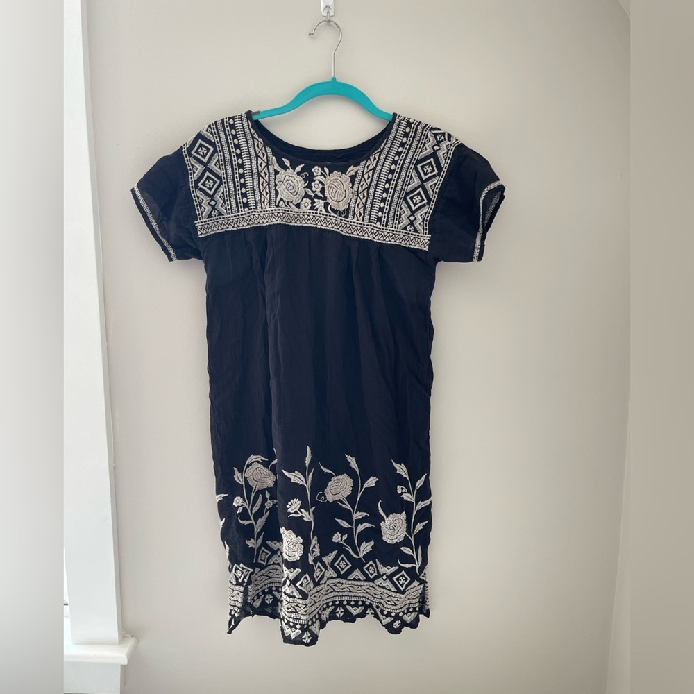 Workshop Republic Clothing Black Mini Dress with White Patterns